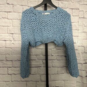 Blue Zara Cropped Crochet Sweater